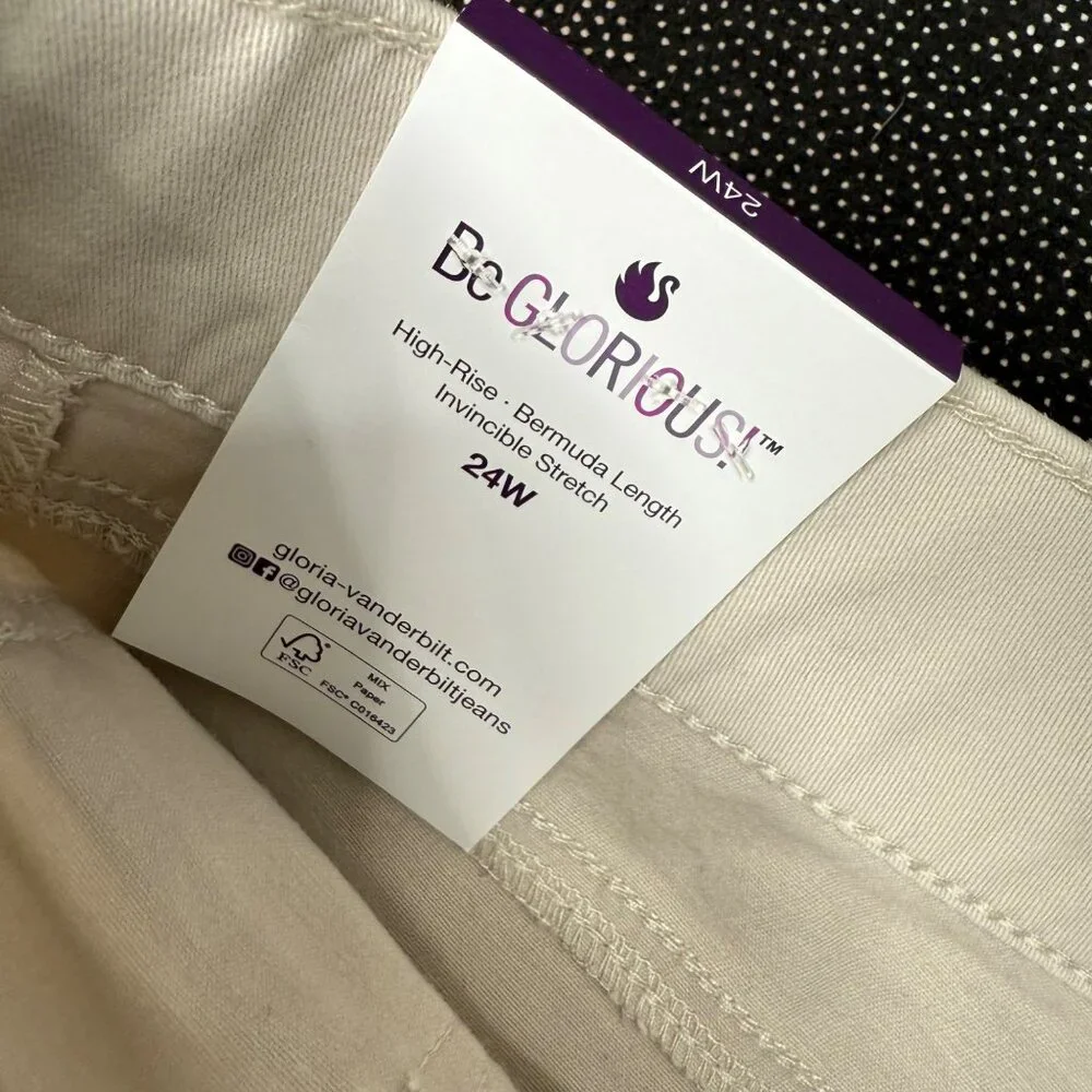 Gloria Vanderbilt Shape Effect High-Rise Bermuda Shorts 24W Beige Cotton Blend W - Picture 10 of 12